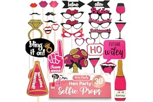 30pk jaunty partyware Hen Party Props, Pre-Assembled Hen Party Photo Booth Props, Hen Party Photo Props, Hen Do Accessories, Hen Party Accessories, Hen Night Accessories, Hen Do Props for Selfies