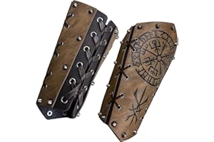 HiiFeuer Brazaletes Medievales en Relieve, Guanteletes Retro de Piel de Caballero, Guardabrazos Vintage