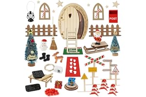 Goffii Wichteltür Set, 40 PCS Wichteltür Zubehör Weihnachten mit Licht, Wichteltür Komplettset mit Baustelle, DIY Geschenke für Kinder, Wichtel Zubehör mit Feentür, Briefkasten, Stiefel, Zaun, Leiter
