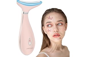 LiFECOKO Massaggiatore Viso, Massaggiatore di Bellezza per il Viso e il Collo, 45℃ Massaggiatore Viso Antirughe per il rassodamento e il lifting del viso, Ricaricabile USB Portatile - Rosa