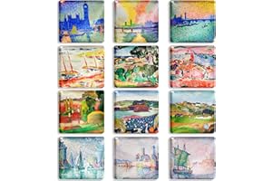 Berkin Arts 12 pezzi di magneti per frigorifero in vetro cristallo trasparente quadrato, forte magnetico, adesivi frigo paesaggio colorato Post-impressionismo Espressionismo Serie Henri Matisse