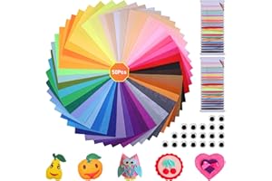 Starvortex 50 Pcs Coloured Felt Fabric, A4 Felt Sheets for Crafting, Durable Felt Squares 20cm x 30cm, Rainbow Felt Squares for Craft with Threads & Decor Eyes, DIY Craft Materials for Girl Boy Kid