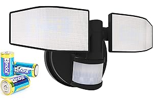 ‎NORTHPOINT Northpoint Batterie LED Strahler mit Bewegungsmelder Fluter verstellbar Schwenkbar 400 Lumen Spritzwassergeschützt 5000K kaltweiß 3X C-Batterien (Schwarz)