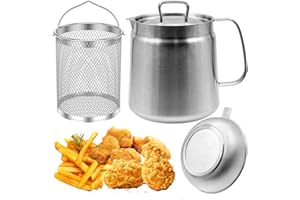 LYHLYA 2L Strainer Pot Fryer, 304 Stainless Steel Oil Filter Pot with Strainer & Deep Fryer Basket for Kitchen, Multi-function Frying Net Tank Grease Container
