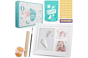 EDELHAND© Baby Handabdruck und Fußabdruck Set mit Lettern - Baby Hand u. Fuß Gipsabdruck als hochwertiger Bilderrahmen mit extra weicher Gips-Knetmasse - Baby-Geschenk Abdruckset mit Gold-Farbe