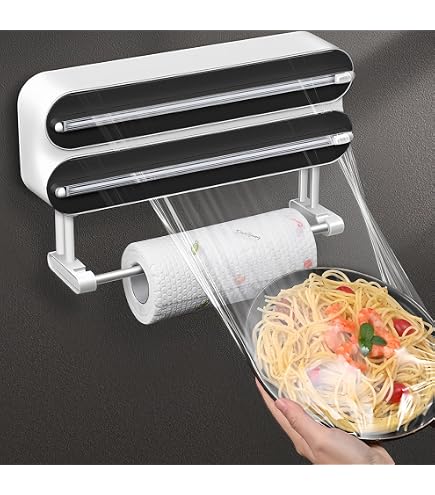 DBREAKS Dévidoir Film Alimentaire Magnétique 3 En 1 - Distributeur Mural Pour Cuisine Avec Coupe-Film - Noir
