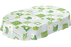 ‎ANRO Wachstuchtischdecke abwaschbar Garten Tischdecke Wachstuch Rund Oval Eckig Indoor Outdoor Karo Kamille Grün Oval 180x140cm