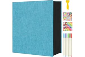 Boic Lino Album Fotos Autoadhesivo 40 Páginas Negra, Album de Fotos para Pegar y Escribir Retro DIY Scrapbook, Regalos Aniversario de Boda de Oro Cumpleaños Navidad (Cielo azul)