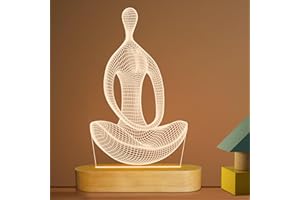 LIGHTZZ Yoga Lamp LED 3D Art Night Light for Girls Women Meditation Lovers Birthday Gifts,USB Power Warm Color Wood Base Table Lamps