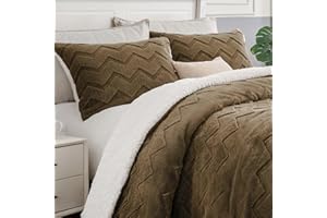 BEDELITE Fluffy King Size Comforter Set - Super Soft Sherpa Brown Comforter for King Size Bed, Luxury Warm Bedding Set for Winter, Fuzzy Bed Set 3 Pieces (1 Comforter, 2 Pillowcases)