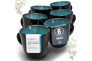 PURE LIVING INTERIOR DESIGN Tasse Café 6er Set en Grès Ibiza - Chic et moderne, compatible lave-vaisselle et micro-ondes - Tasses à Café Pure Living - Ensemble de Tasses à Thé et à Café Cool en bleu fumé