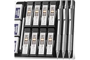 Nicpro 3 Pièces Automatique Porte-Mines, Crayon Mécanique Criterium 0.9 mm avec 6 Tubes de Recharge et Gommes, Porte Mine pour écrire Rassembler, Dessin, Sketch, Come avec étui