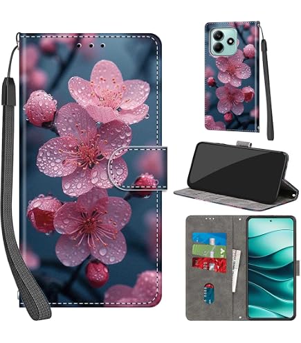 Custodia A Libro Portafoglio Per Xiaomi 14 Con Fiori In Rilievo: Pelle PU Con Tasca Zip, Porta Carte E Cinghia - Rosa