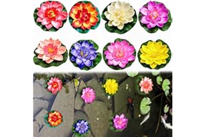 ‎BOOAEE Schwimmende Blumen, 8 Stück Wasserlilie Pflanzen, Künstliche Seerosen Simulation Lotusblume aus Schaumstoff Decor, Teichpflanzen Künstlich,Schwimmend Seerose Lotusblüte Blume für Aquarium Garten Teich