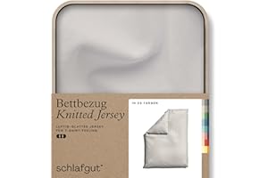 schlafgut Knitted Jersey Bettwäsche 155x220cm Bettdecke Bezug einzeln, Sand Light Uni, weich und faltenfrei mit Elasthan