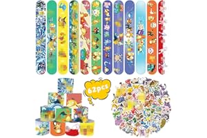 Seamart Slap Bracelet à Claquer 12 pcs Slap Bandes avec 50 pcs d'autocollants pour Enfants Anniversaire Remplisseurs Cadeau Parti Favors Filles Garçons