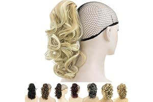 IMISSU Capelli ricci disordinati Estensioni dei capelli coda di cavallo con artiglio corto Clip coda di cavallo con ganascia in posticci per le donne (Biondo Medio)