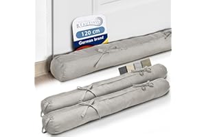 Beautissu Viento Set 2 Burlete Puerta 120x10 cm - Cojín Aislante Topo Burlete Cortavientos Puerta con Asa Transporte Protección Aire Fresco para Ventanas y Puertas Entrada Gris Claro