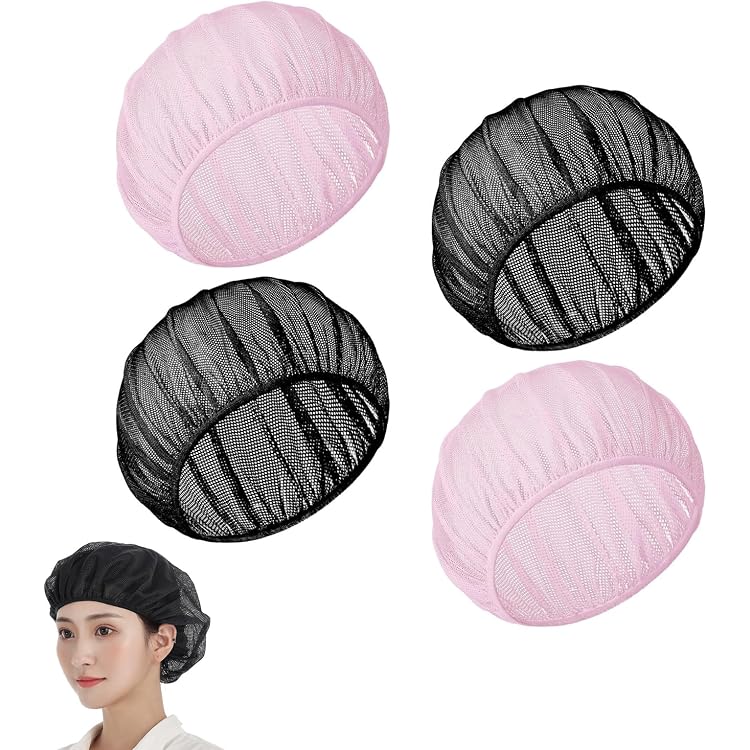 4 Schlafhauben Aus Mesh – Haarnetz Zum Schlafen, Einstellbar, Frizzfrei, Rosa/Schwarz