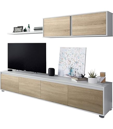 Parete Soggiorno AVANTI TRENDSTORE - In Laminato Quercia E Bianco, 202x157x40cm - Foto 3