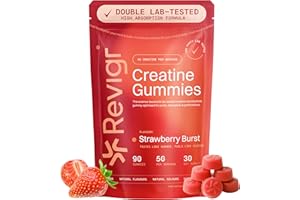 Revigr, Max 5000mg Lab Tested with COA, 90 Creatine Monohydrate Gummies, Vegan & Sugar-Free, Premium Pre-Workout, Gym Supplement (1 Month Supply) (Stawberry Burst)