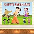 Party Baazaar Chhota Bheem Theme Backdrop | Backdrop for Birthday Decoration | Happy Birthday Banner for Kids (Pack of 1, Multicolor, Size: 5x4 Feet)