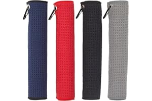 DMwespe 4 Pack Golf Towels, 11.8" X 11.8" Microfiber Golf Towel with Carabiner Clip, Waffle Pattern Golf Towels with Hook and Loop Fastener for Bag, Cleaning Towel Black/Grey/Red/Navy Blue