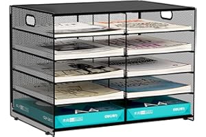 EasyPAG 5 Tier 10 Compartments Desktop A4 Mesh Filing Tray Office Desk Tidy Mail Sorter File Holder Paper Organiser Magazine Storage Rack,Black