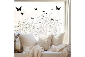 ‎WANDTATTOO LOFT Wandtattoo Loft Fensterbild Wildblumen Frühling Blumen Wildblumenfeld Blumenwiese Fensterdeko Wiederverwendbar Fensterfolie Schmetterlinge A2 Bogen/schwarz
