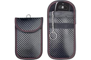 Tekenewbse 2 Pochette Faraday Clé Voiture RFID, Faraday Pouch Bag, Pochette Voiture Protection Clef, Protection Anti RFID pour Clef Télécommande avec Anneau Porte-Clé Intégré Fibre Carbone Bloqueur