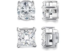 CASSIECA 2 Paia Orecchini Magnetici Uomo, Orecchio Finti Uomo, Orecchini Magnetici Zirconi Cubici Argento Clip Non Piercing Orecchio Falso 5/6/7mm
