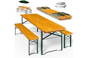 Casaria® Bierzeltgarnitur 170cm Klappbar Stabil 3 Teilig 2X Bierbank 1x Breiter Tisch Holz Biertischgarnitur Festzeltgarnitur Biergarten Biergarnitur