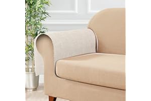 Naturoom Beige Cream Chair Arm Covers Linen Armrest Cover for Recliner Anti-Slip Armchair Slipcover for Living Room Couch Loveseat Sofa Arm Protector for Pets, Cats, Set of 2, Champagne