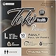 TokiHealth Ultra Thin Premium Adult Diapers Pants Pull up Style | Unisex with Advanced Odor Control and Dermatologically Tested | Large (L) - Waist Size 30 to 39 inches (75-100cm) | 10 Units