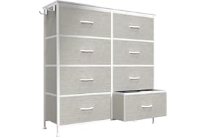 MYHMCT Chest of Drawers, 8 Fabric Drawers, Bedroom Storage, Storage Organizer Unit for Bedroom Living Room Hallway, Dresser, Easy Pull Fabric Bins, Wooden Top and Metal Frame (Light Grey)