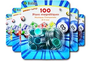 Bolibo JETON Loto magnétique - 100 PIONS MAGNÉTIQUES - 17 mm de diamètre - Coloris au Choix - Bleu, Orange, Jaune, Vert, Rouge, Violet - Bingo (Vert)