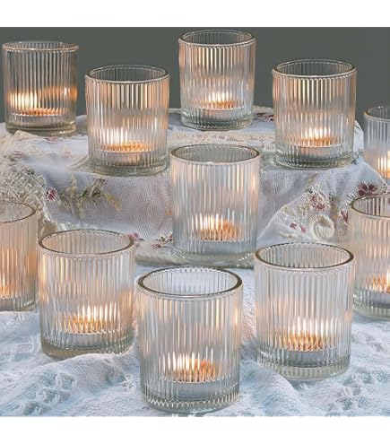 Nuptio Helderglazen Votiefkandelaars, Set van 24 Mini-Theelichthouders, Kaars-Theelichthouders, 4.6cm Breedte X 4cm Hoogte, Kerstkandelaars Decoraties, Votiefhouders voor Bruiloftsfeest Halloween