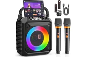 HWWR Karaoke Machine 2 Microphones, Portable Bluetooth Karaoke Speaker with DJ Lights for Party & Outdoor, Wireless Microphone Karaoke for Adults, Karaoke PA System Supports FM, USB, AUX, REC, TF