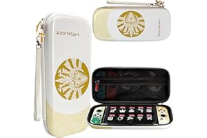 CHIKIXSON Tasche für Switch und Switch OLED, Switch Tragetasche Zelda Tears of The Kingdom, Hart Schutz Taschen Aufbewahrung 10 Spiel Karten, Weiß
