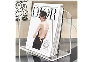 Meicloud Magazine Rack - Clear Acrylic Magazine Holder, Acrylic Newspaper Stand Organizer with handles, Modern Lucite Magazine and Book Basket Box for Bathroom, Bedroom, Living Room and Office