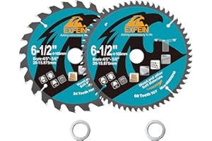 EXFEIN 165mm Wood Cutting Discs 2pcs, 24T+60T ATB TCT Fine Finish Disc with 20mm Arbor for Wood Plastic