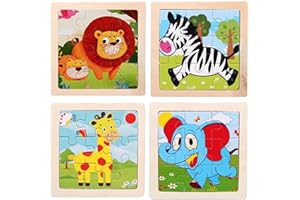 CFL PRO Puzzles en Bois Jouets Montessori Lot de 4 Puzzles Animaux de 9 Pièces Chacun. Parfait pour L'éducation et L'apprentissage des Tout Petits Garçon Fille et Cadeau Enfants