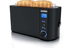 ‎ARENDO Arendo - Toaster Edelstahl Langschlitz 4 Scheiben - Doppelwandgehäuse - Integrierter Brötchenhalter - Bräunungsgrade 1-6 - Brotzentrierung – automatisch Abschaltung – Display mit Restzeitanzeige