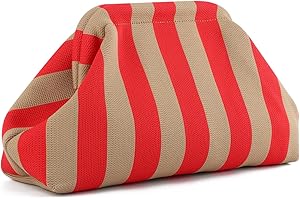 SUKUTU Dumpling Clutch Purses for Women Woven Crochet Handbags Dumpling Clutch Ruched Cloud Purse Casual Vertical Stripe Bag