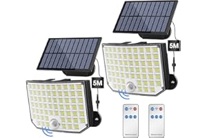 Ortiny Faro LED Esterno con Pannello Solare, 256 LEDS 3Modes Faretto Led da Esterno Solare con Sensore di Movimento Impermeabile IP65 Luce Solare LED Esterno da Terra, Giardino 5M Cavo 2 Pezzi