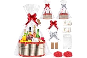 Dreamtop Empty Hamper Basket, Brown Large Woven Bamboo Gift Basket Hamper Kit with Handles, Sturdy Hamper Baskets for Gifts Empty to Fill for Christmas Birthday Baby Shower Wedding Gift