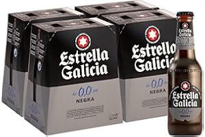 Estrella Galicia 0,0 Negra - Cerveza Lager sin Alcohol, Pack de 24 Botellines x 25 cl, Sabor y Aroma Tostado y Amargo, 0% Volumen de Alcohol