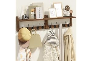 AMBIRD 87cm Wooden Extra-Long Wall Hook Rack with Shelf - Stylish and Versatile Wall-Mounted Storage Solution - 10 Hooks for Hanging Coats, Hats, Scarves - Perfect for Entryway, Bedroom, and Closet