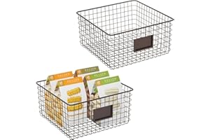 mDesign Panier en métal (Lot de 2) – Panier en métal Polyvalent – Panier de Rangement avec Zone d'inscription pour Cuisine, Garde-Manger – Corbeille de Rangement compacte – Couleur Bronze