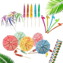 125-Piece Cocktail Party Decoration Pack – Umbrellas, Fireworks Picks, Straws For Tropical Drinks
